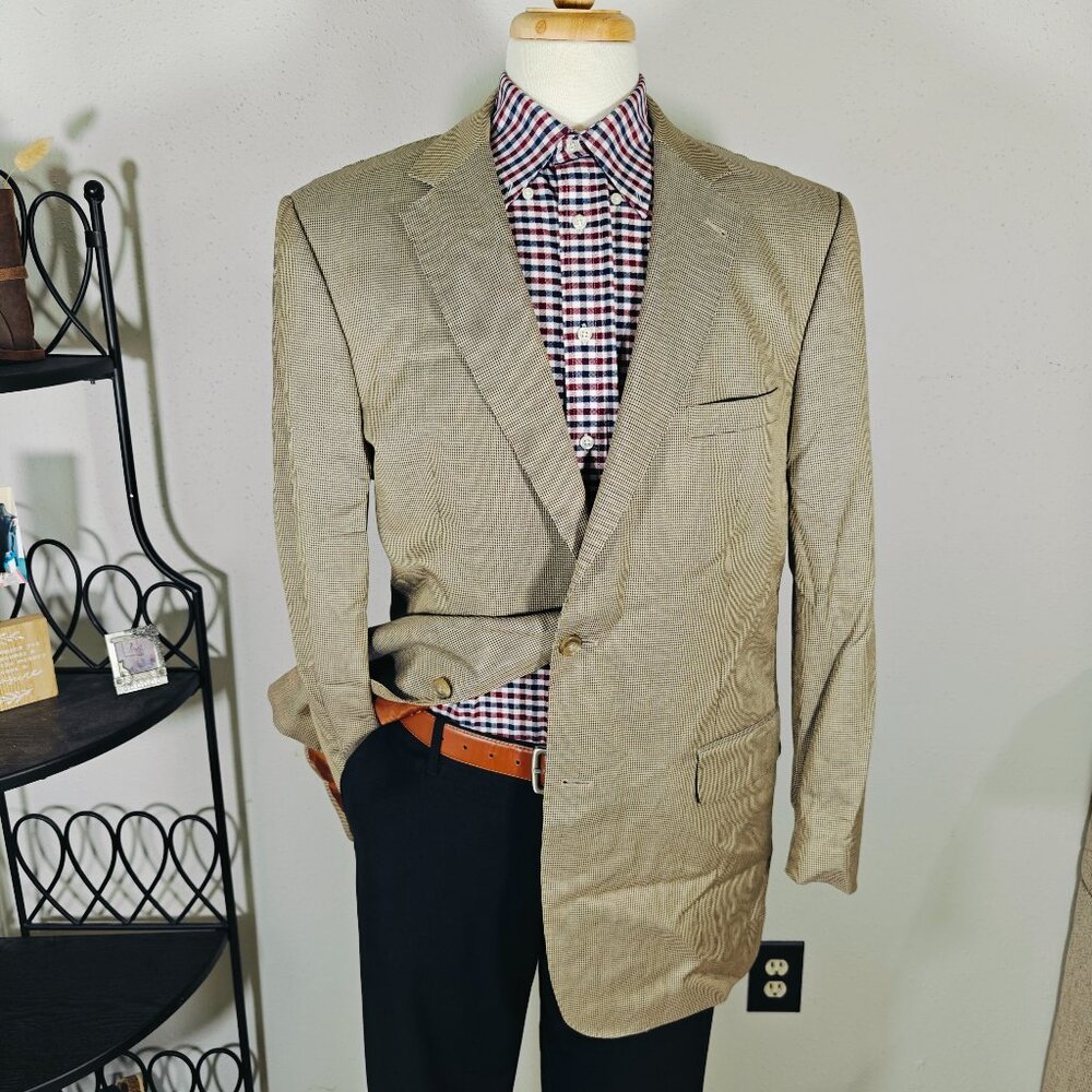 JOS A BANK Model JOSEPH Men's Sport Coat Blazer Houndstooth Silk Wool Brown 44L